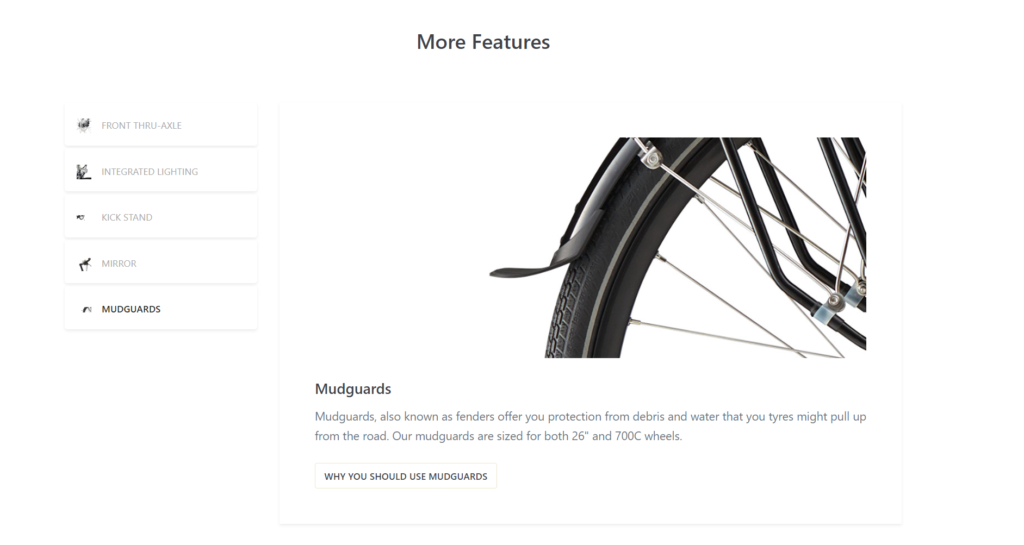 Additional features section as part of Vivente Bikes