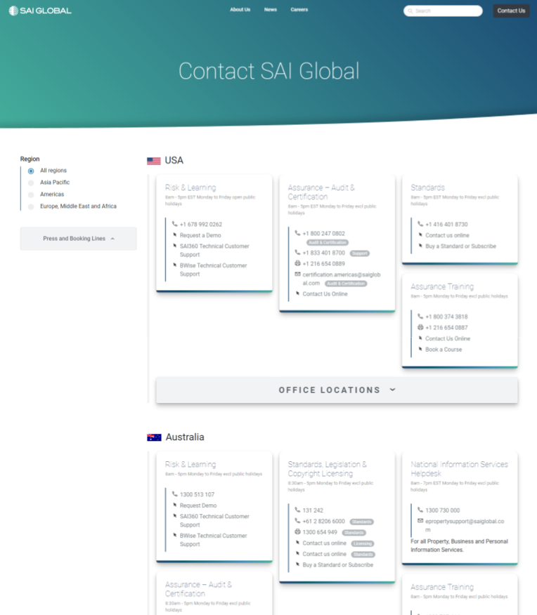 The final design and build of the Contact SAI Global page